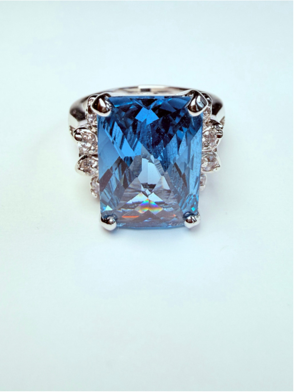 Swiss Blue 6.25 CT Topaz & Cubic Zirconia 925 Sterling Silver Cocktail Ring
